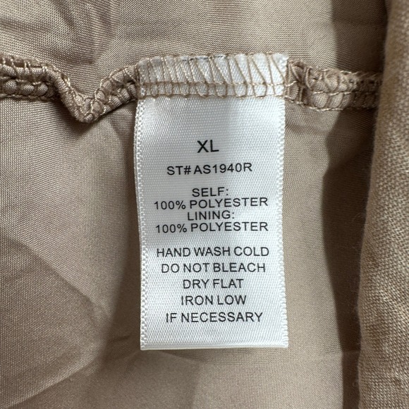 Peach Maxi Skirt XL Flare Taupe Brown Elastic Waist Pockets Lined Crinkle Gauze - Picture 7 of 11